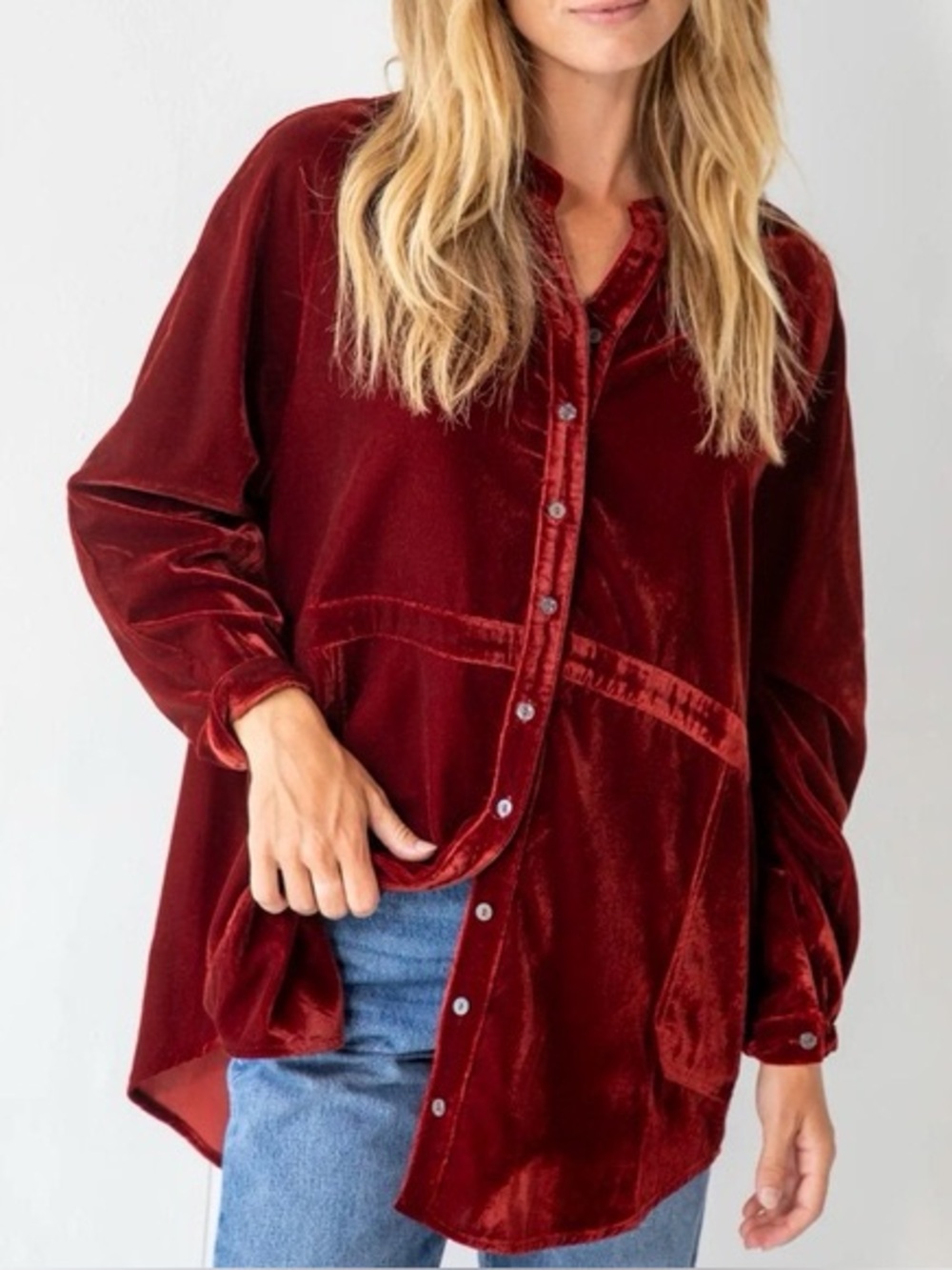 NWT Natural Life Laid Back Velvet Button Down Size XS Rust Oversized Boho